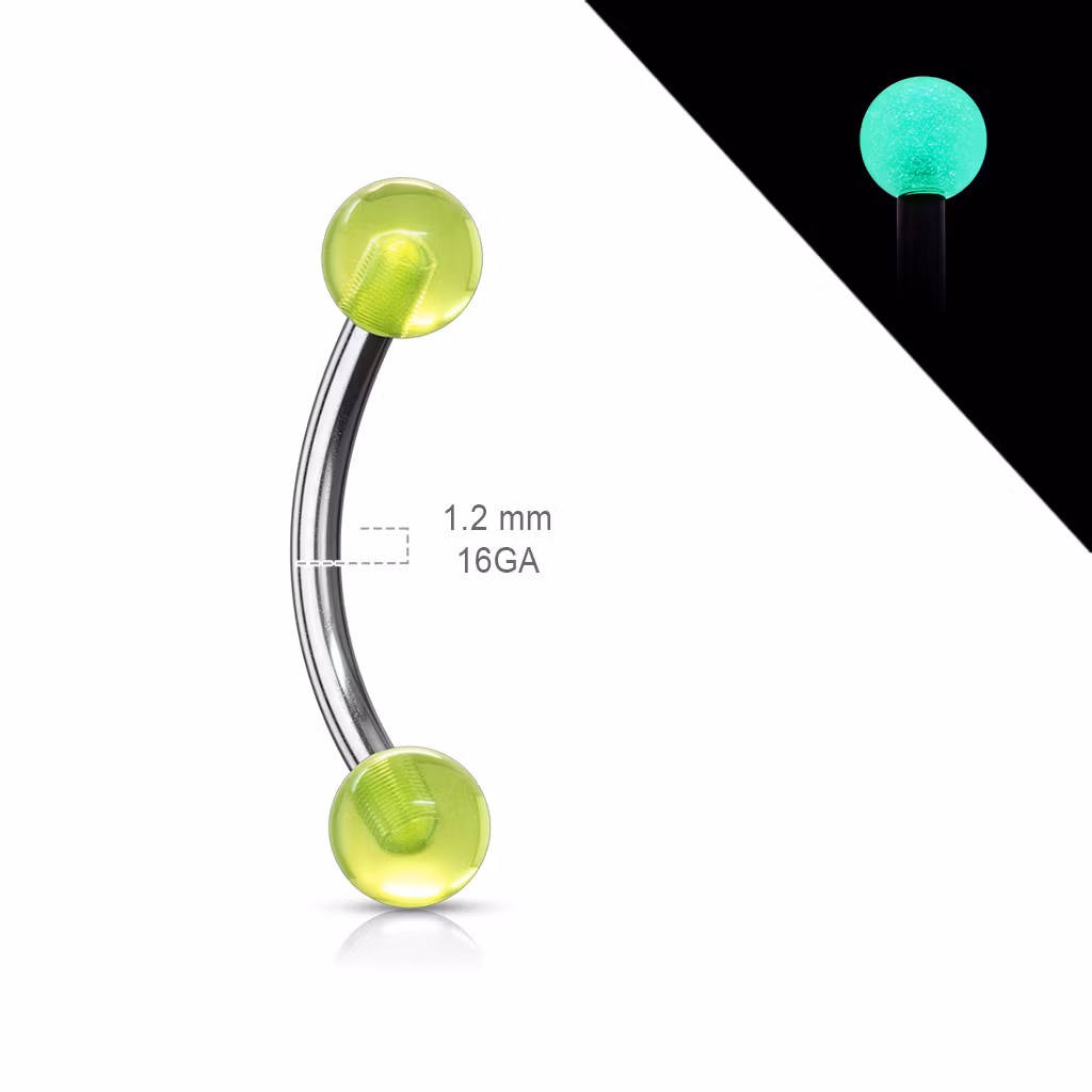 Banana ögonbryn 1.2mm med 3 eller 4mm självlysande kulor