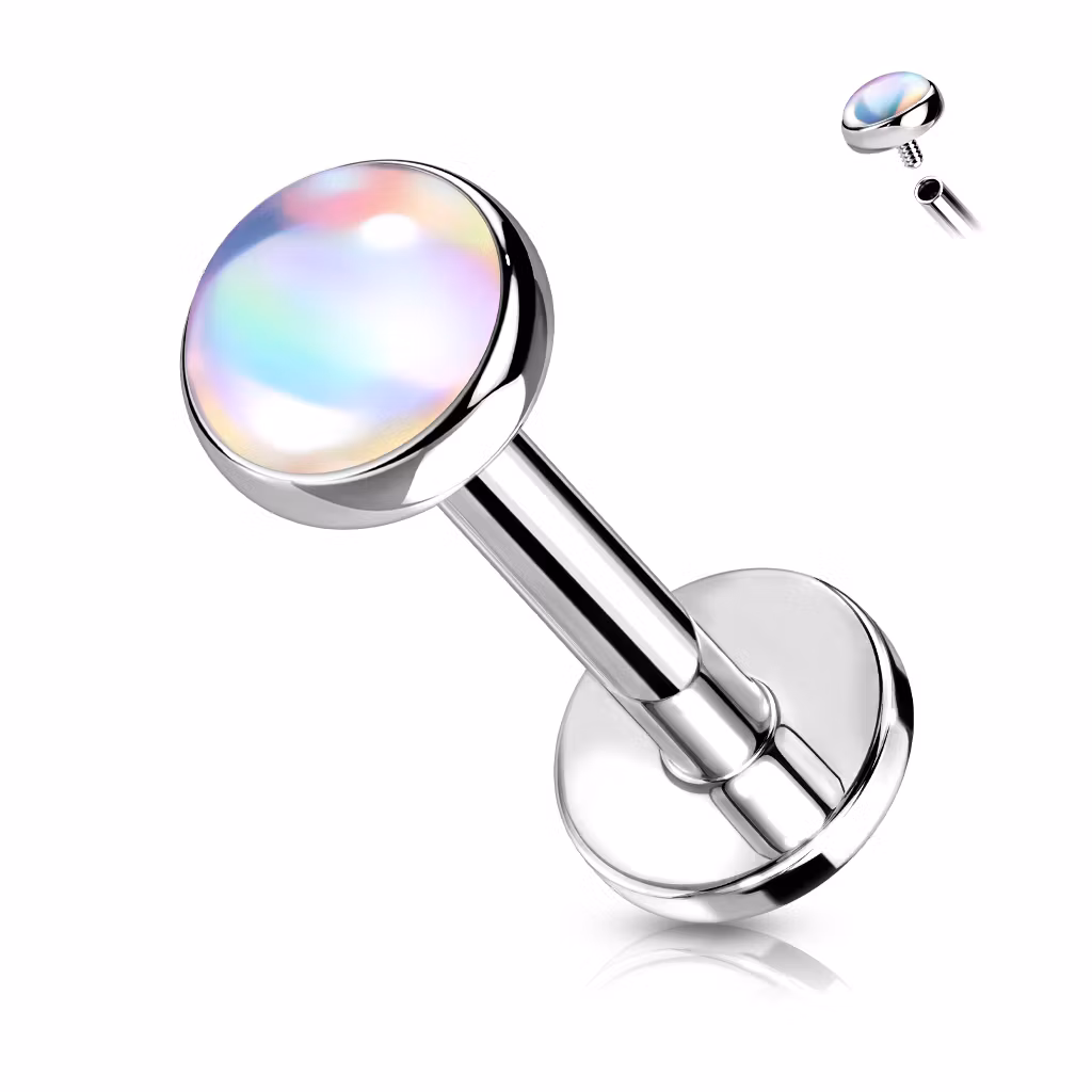 Labret 1.2mm i kirurgiskt stål med 4mm iriserande sten