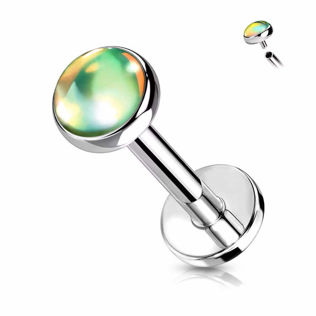 Labret 1.2mm i kirurgiskt stål med 4mm iriserande sten