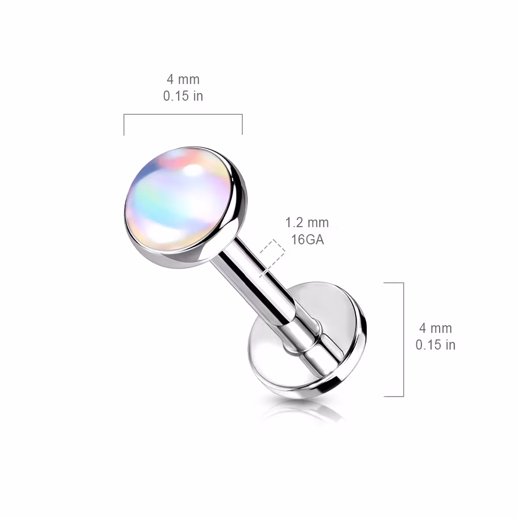 Labret 1.2mm i kirurgiskt stål med 4mm iriserande sten