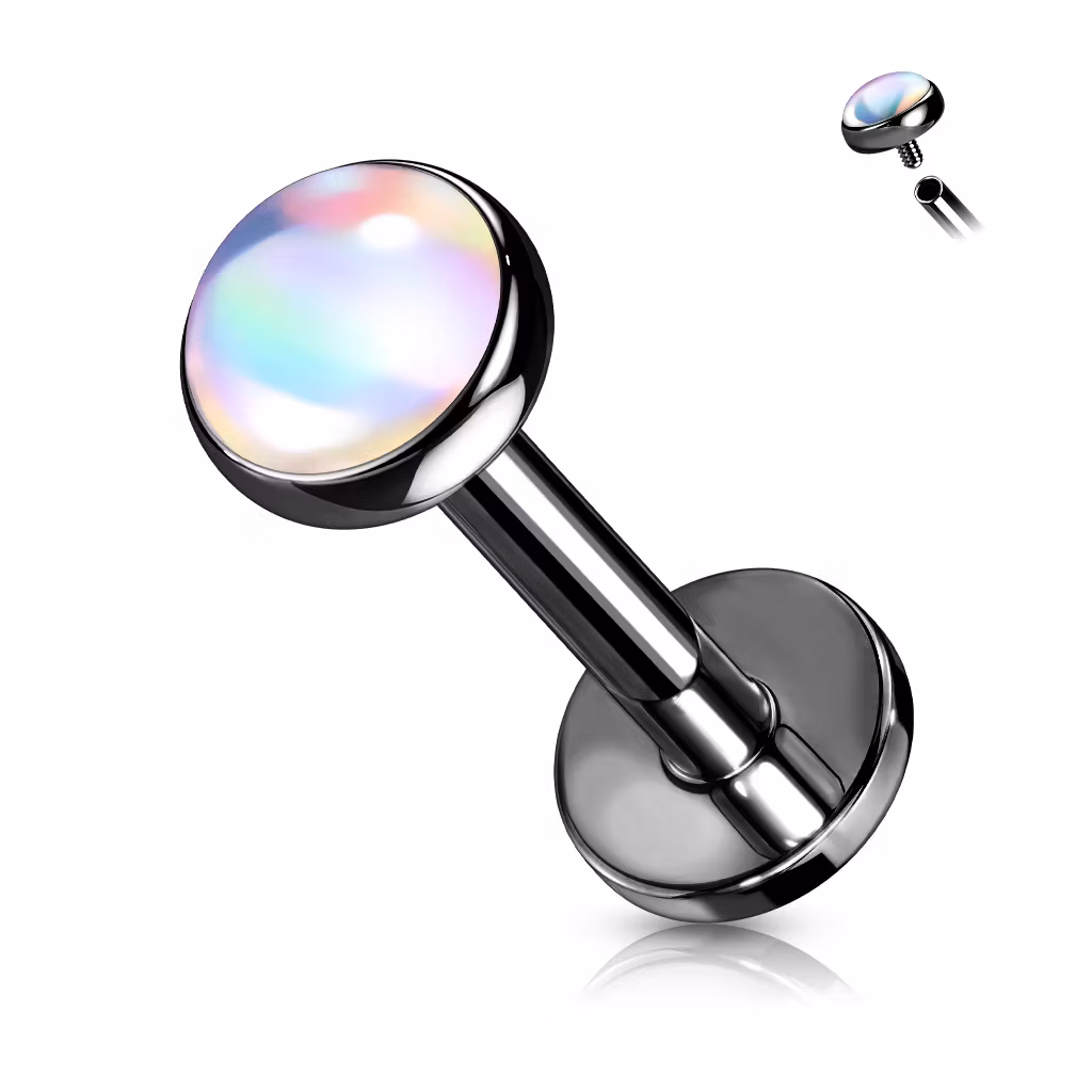 Labret 1.2mm i kirurgiskt stål med 4mm iriserande sten