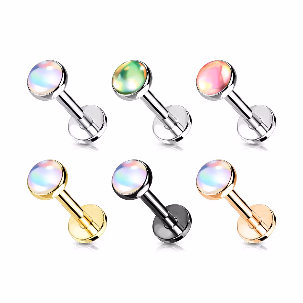 Labret 1.2mm i kirurgiskt stål med 4mm iriserande sten