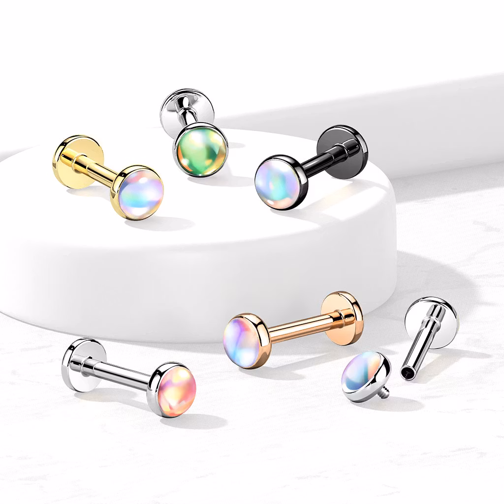 Labret 1.2mm i kirurgiskt stål med 4mm iriserande sten