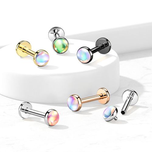 Labret 1.2mm i kirurgiskt stål med 4mm iriserande sten
