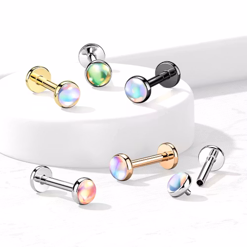Labret 1.2mm i kirurgiskt stål med 4mm iriserande sten