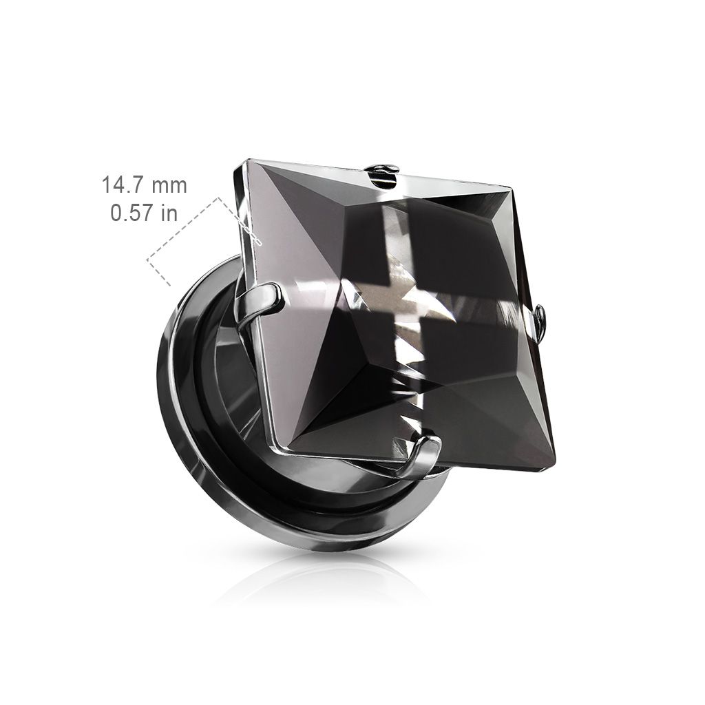Svart tunnel / plugg i kirurgiskt stål med fyrkantig cubic zirconia