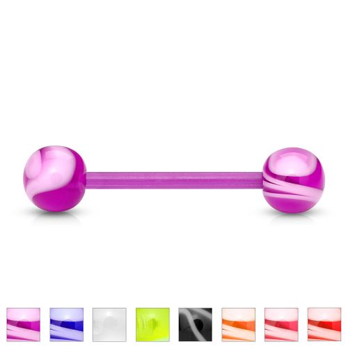Barbell 1.6mm i bio-plast med 6mm marmormönstrade kulor