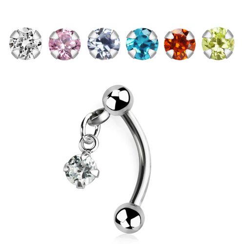 Banana ögonbryn 1.2mm med hänge - rund cubic zirconia