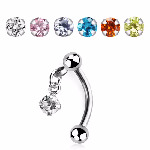 Banana ögonbryn 1.2mm med hänge - rund cubic zirconia
