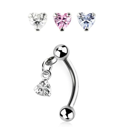 Banana ögonbryn 1.2mm med hänge - hjärtformad cubic zirconia