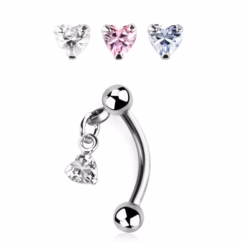 Banana ögonbryn 1.2mm med hänge - hjärtformad cubic zirconia