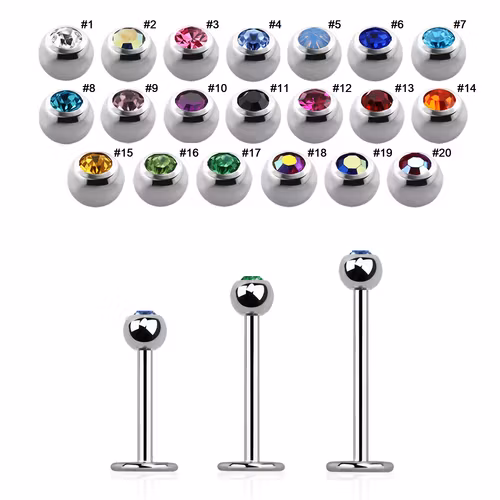 Labret i kirurgiskt stål 1.0mm med 3mm crystalkula