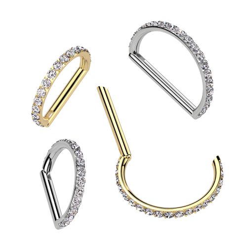 D-formad segmentring 1.2mm i titanium med gångjärn och cubic zirconia