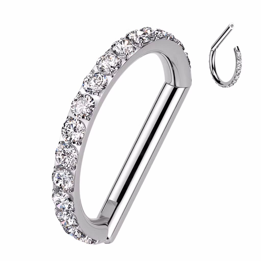 D-formad segmentring 1.2mm i titanium med gångjärn och cubic zirconia