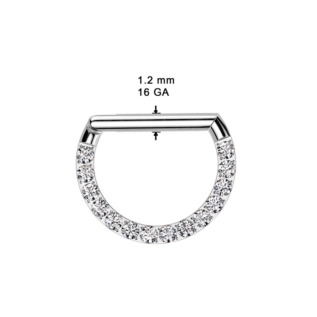 D-formad segmentring 1.2mm i titanium med gångjärn - front med cubic zirconia