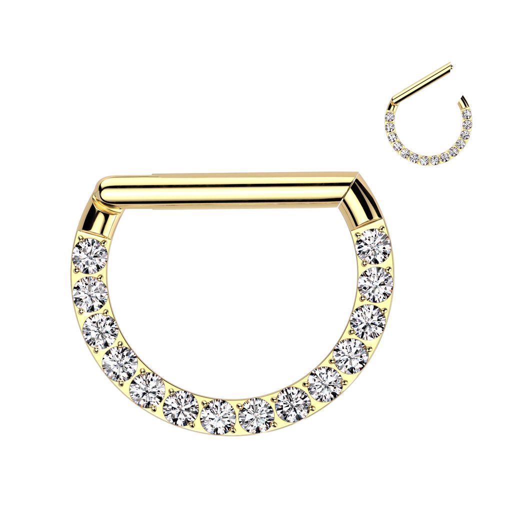 D-formad segmentring 1.2mm i titanium med gångjärn - front med cubic zirconia