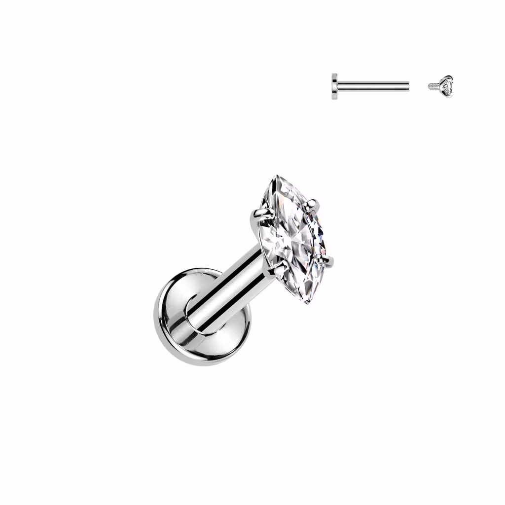 Labret i titanium 1.2mm - Topp med navettslipad cubic zirconia