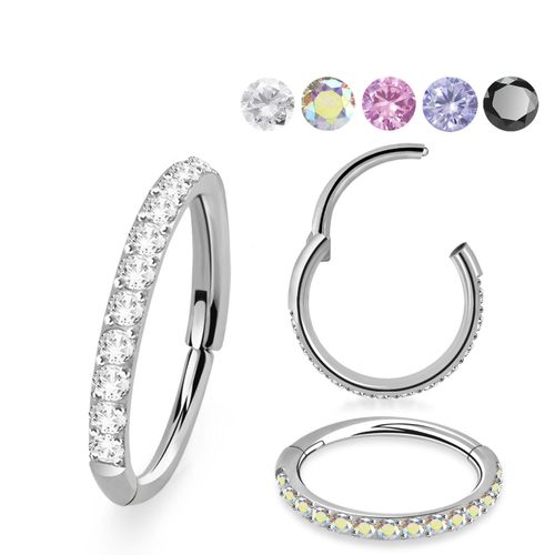 Titanium ring 0.8mm med gångjärn och CZ stenar på ytterkanten