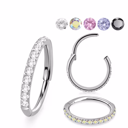 Titanium ring 0.8mm med gångjärn och CZ stenar på ytterkanten