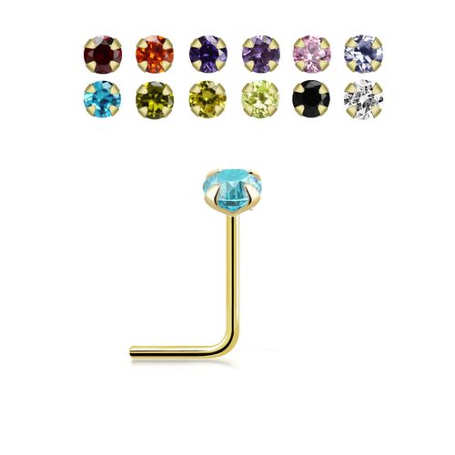 Nässmycke "L-böjd" i äkta 14 karat guld med 2.5mm cubic zirconia