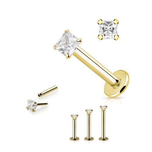 Labret / Monroe 1.2mm i äkta 14 karat guld med fyrkantig cubic zirconia