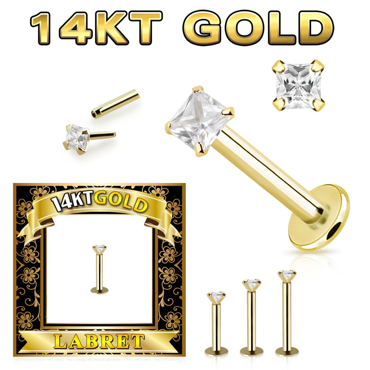 Labret / Monroe 1.2mm i äkta 14 karat guld med fyrkantig cubic zirconia