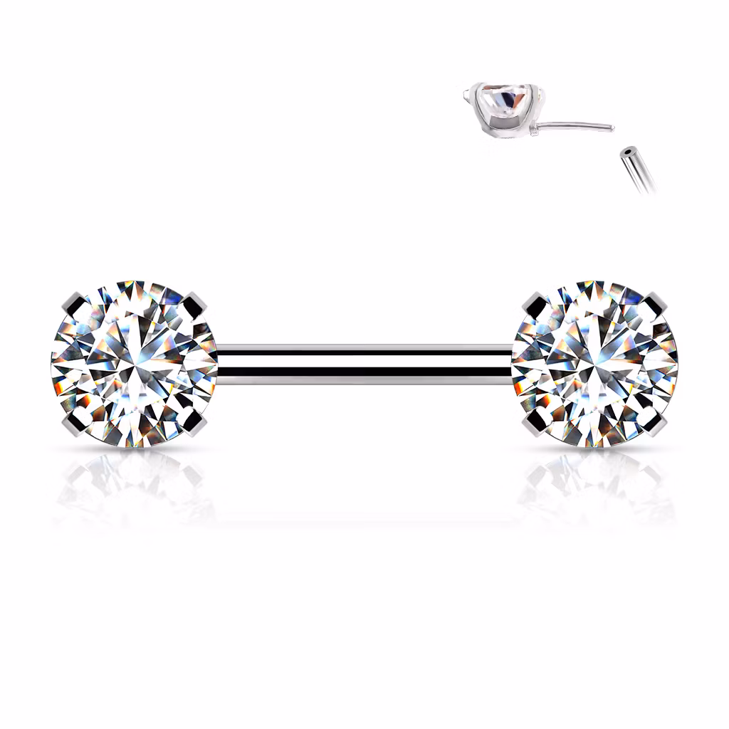 Titanium threadless barbell 1.6mm med 6mm rund prong-set cubic zirconia