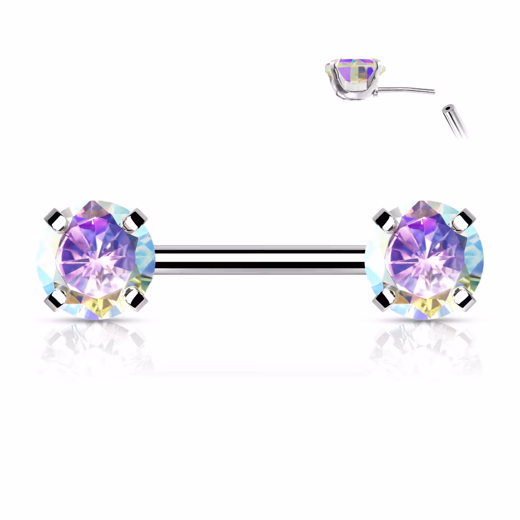 Titanium threadless barbell 1.6mm med 6mm rund prong-set cubic zirconia