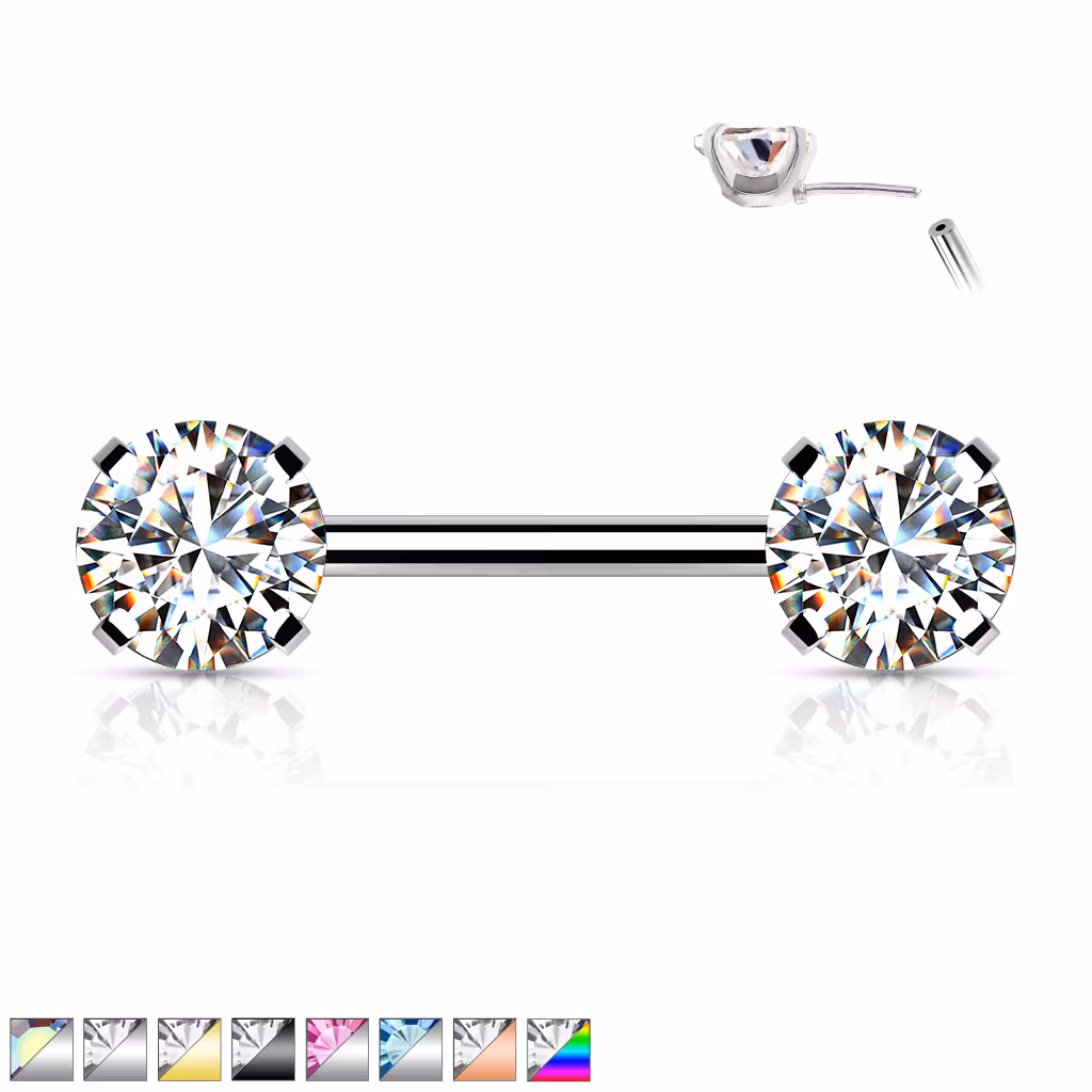 Titanium threadless barbell 1.6mm med 6mm rund prong-set cubic zirconia