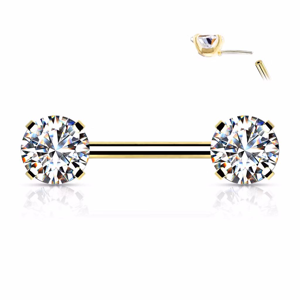 Titanium threadless barbell 1.6mm med 6mm rund prong-set cubic zirconia