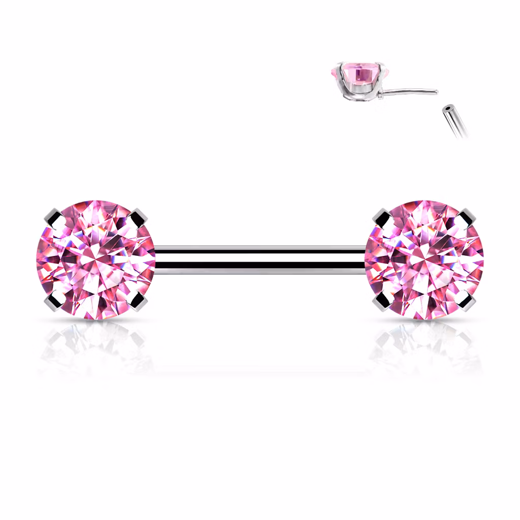 Titanium threadless barbell 1.6mm med 6mm rund prong-set cubic zirconia