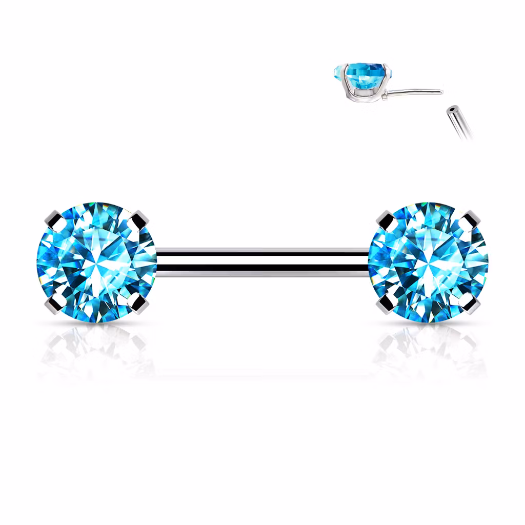 Titanium threadless barbell 1.6mm med 6mm rund prong-set cubic zirconia