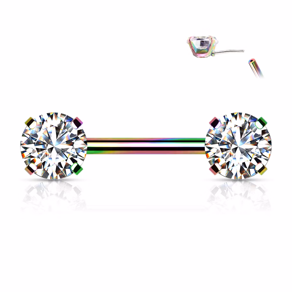 Titanium threadless barbell 1.6mm med 6mm rund prong-set cubic zirconia