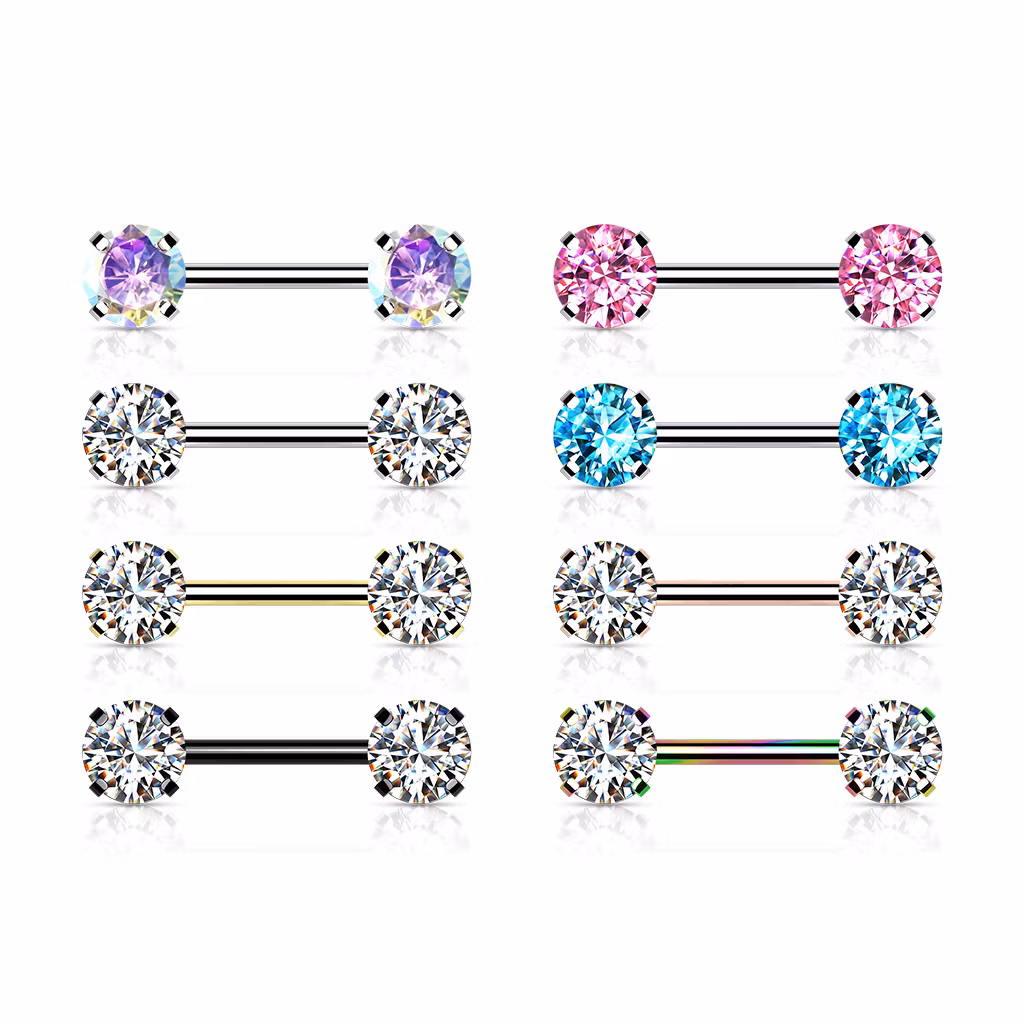 Titanium threadless barbell 1.6mm med 6mm rund prong-set cubic zirconia