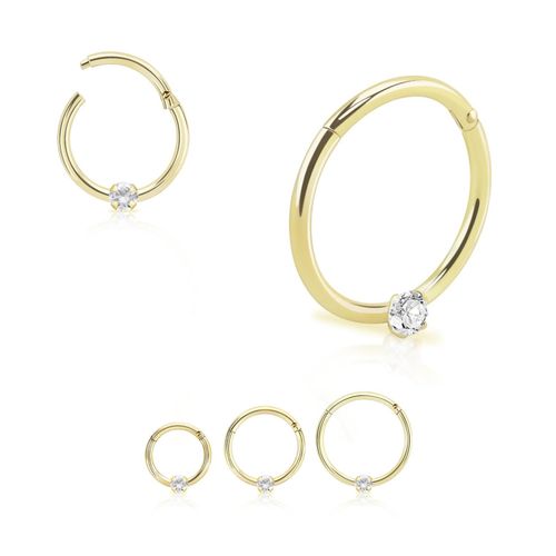 Clicker ring med gångjärn 1.0mm äkta 14 karat guld 2mm cubic zirconia