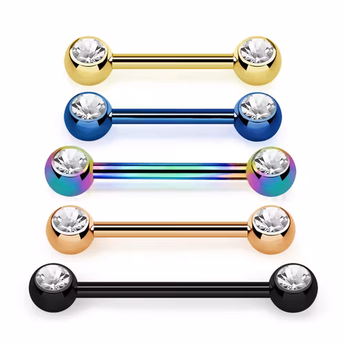 Barbell 1.6mm i kirurgiskt stål med frontade 5mm crystalkulor