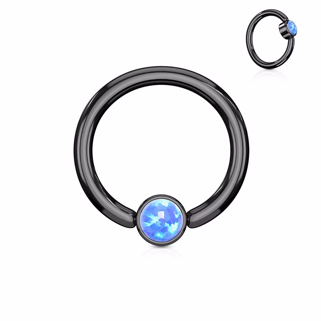 Svartpläterad BCR 1.2mm med 3mm platt kula och opal (8mm)