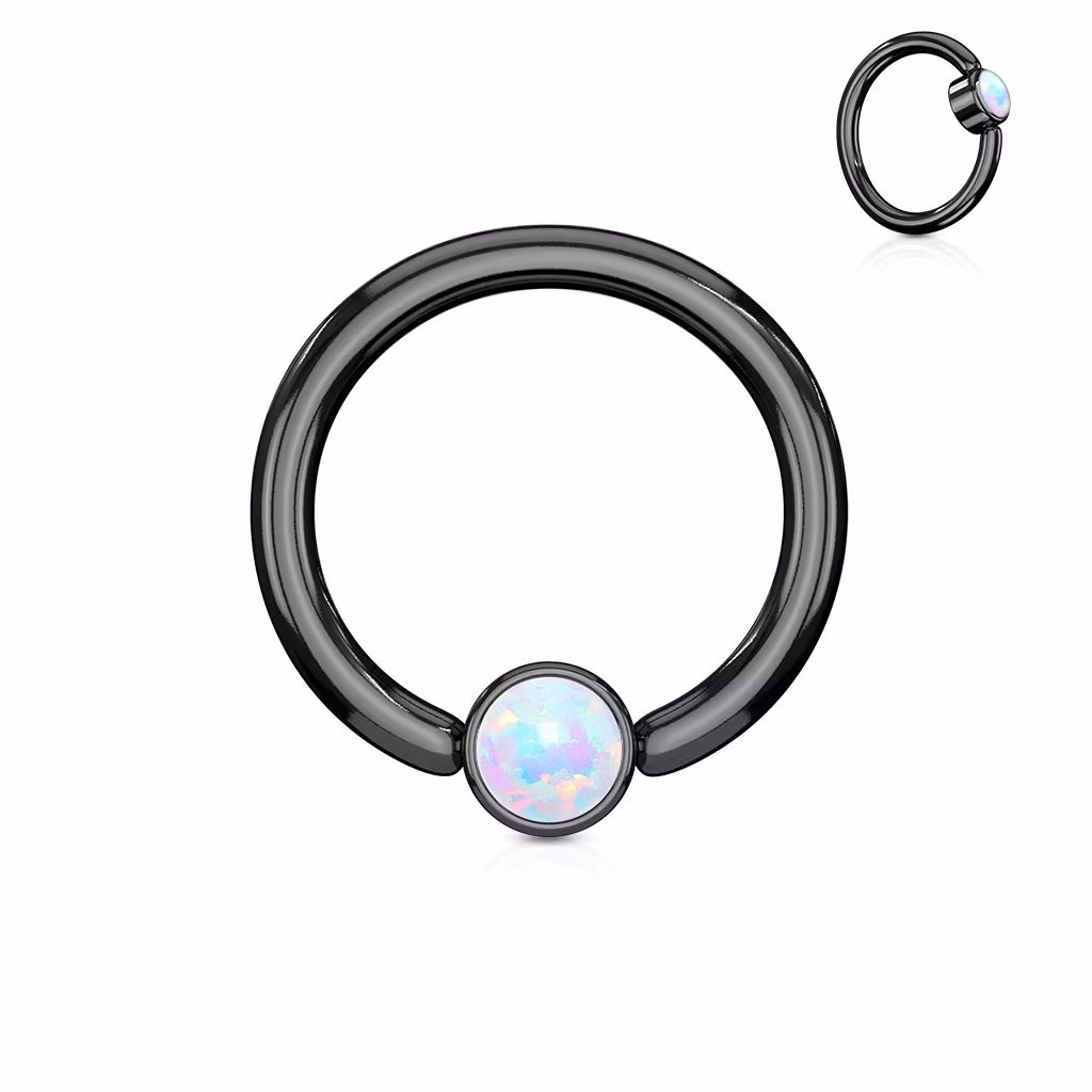Svartpläterad BCR 1.2mm med 3mm platt kula och opal (8mm)