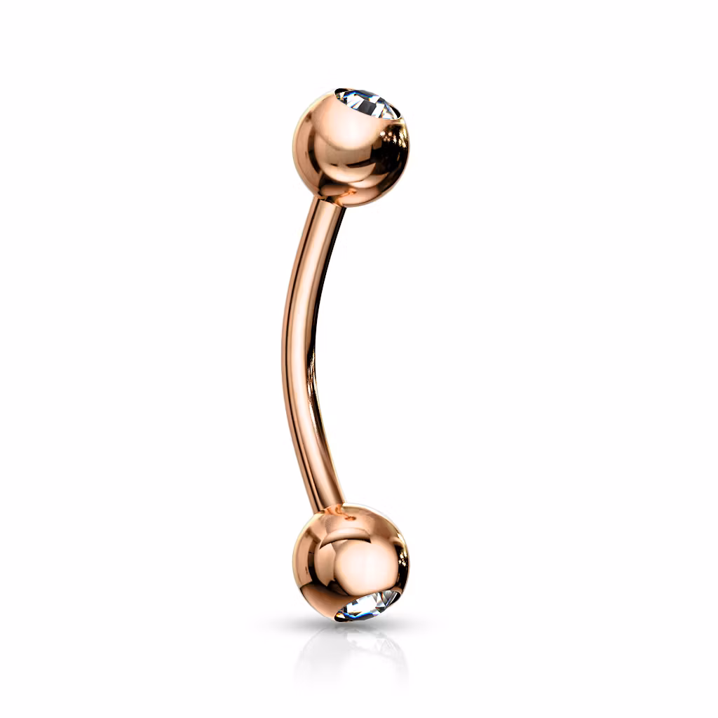 Banana ögonbryn 1.2mm med 3mm crystalkulor (roséguld)