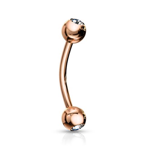Banana ögonbryn 1.2mm med 3mm crystalkulor (roséguld)