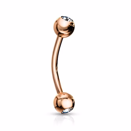 Banana ögonbryn 1.2mm med 3mm crystalkulor (roséguld)