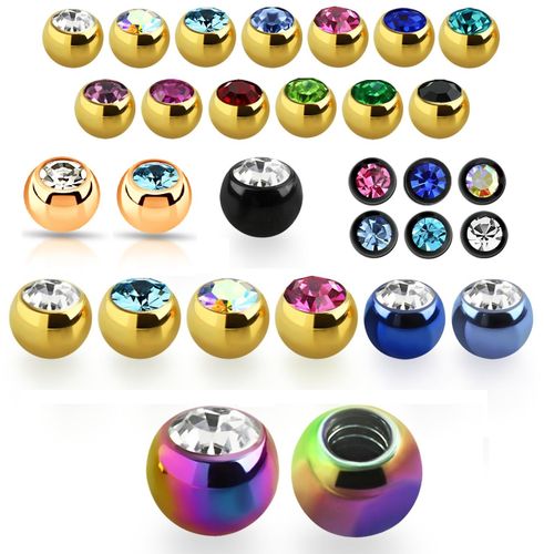 PVD-Pläterad Lös kula 3mm diameter 1.2mm gänga med crystal (lös del)