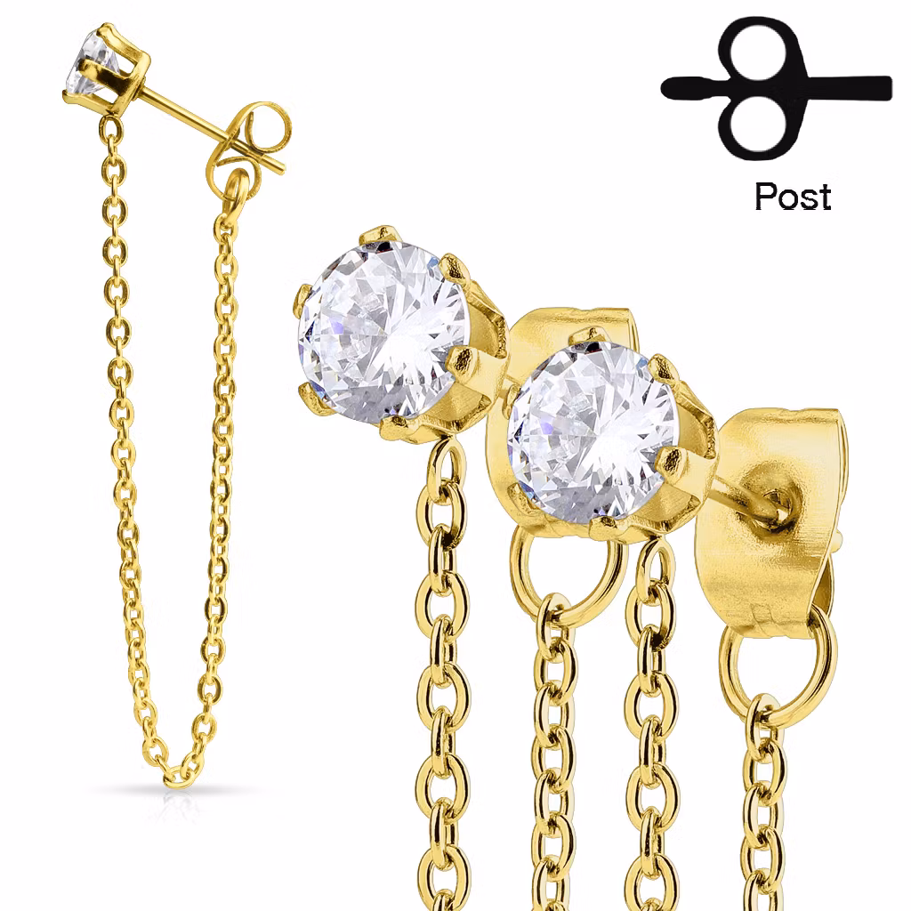 Örhänge med kedja - Prong-set CZ (par)