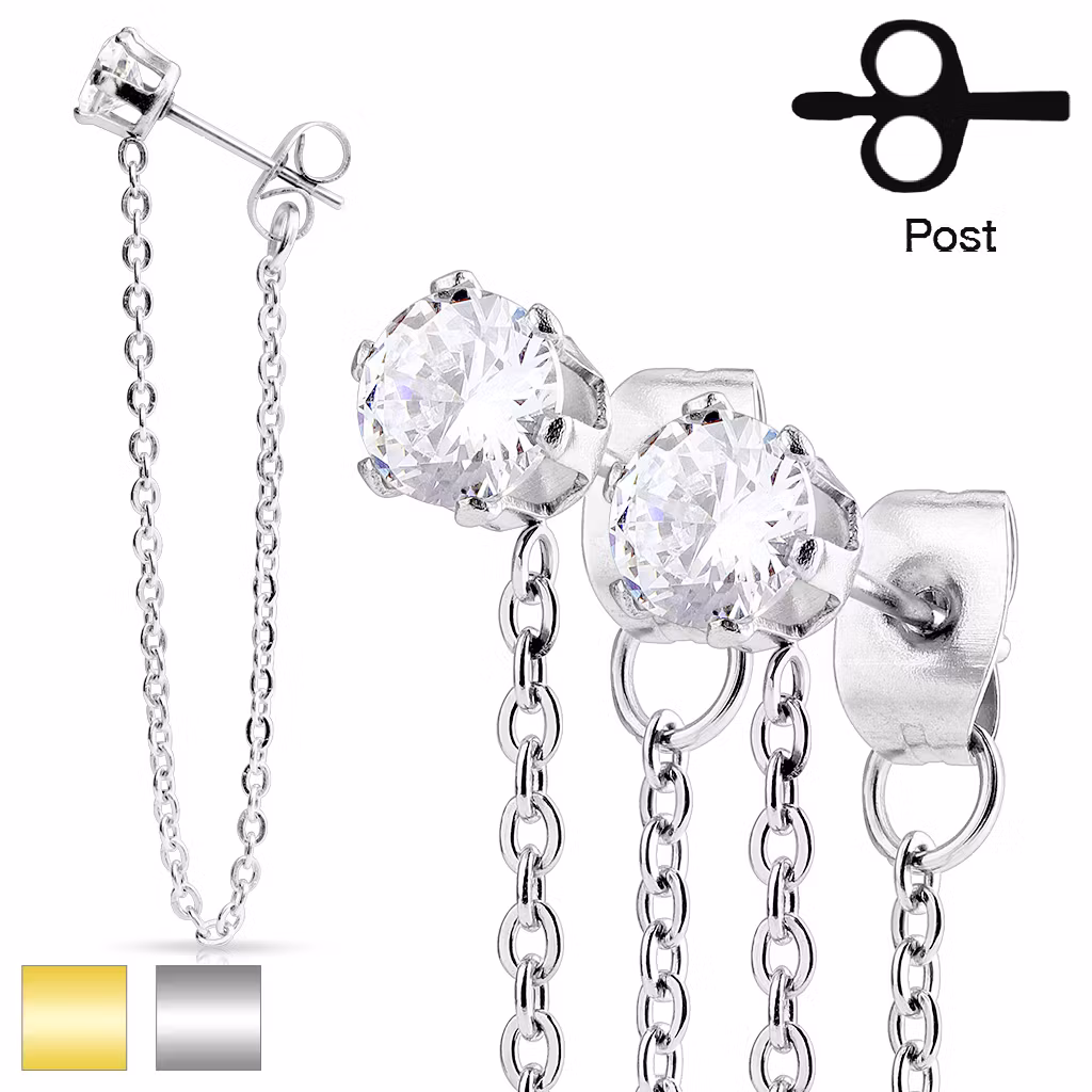 Örhänge med kedja - Prong-set CZ (par)