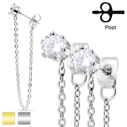 Örhänge med kedja - Prong-set CZ (par)