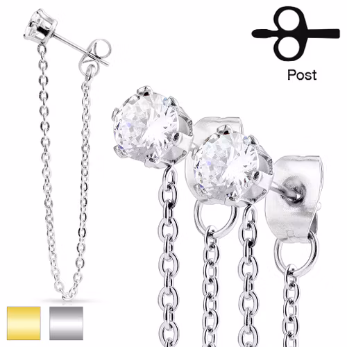 Örhänge med kedja - Prong-set CZ (par)