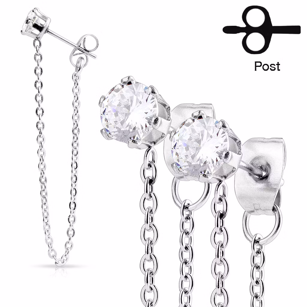 Örhänge med kedja - Prong-set CZ (par)