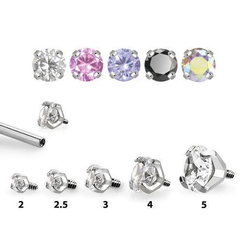 Titanium topp för 0.9mm gänga med prong-set CZ