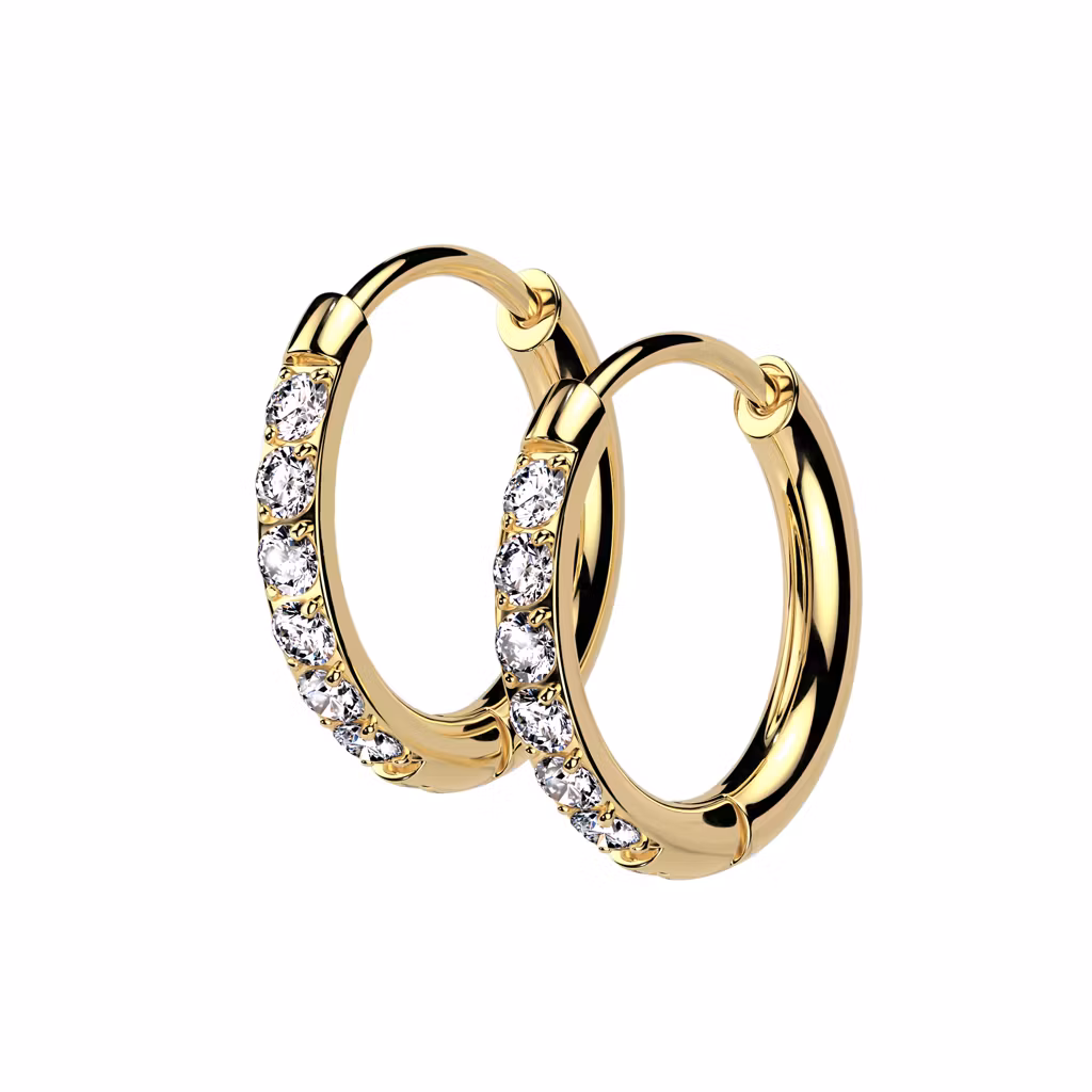 Örhänge / Hoop huggie i kirurgiskt stål med cubic zirconia (par)