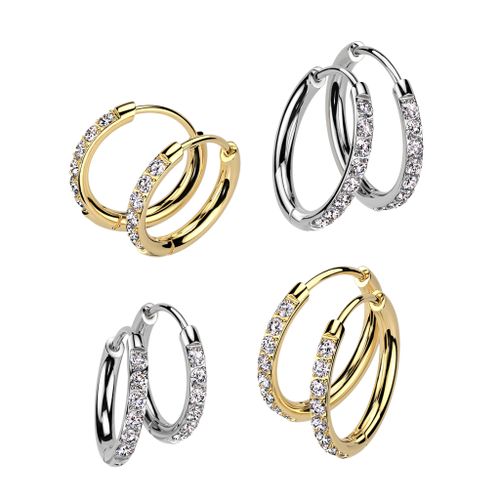 Örhänge / Hoop huggie i kirurgiskt stål med cubic zirconia (par)